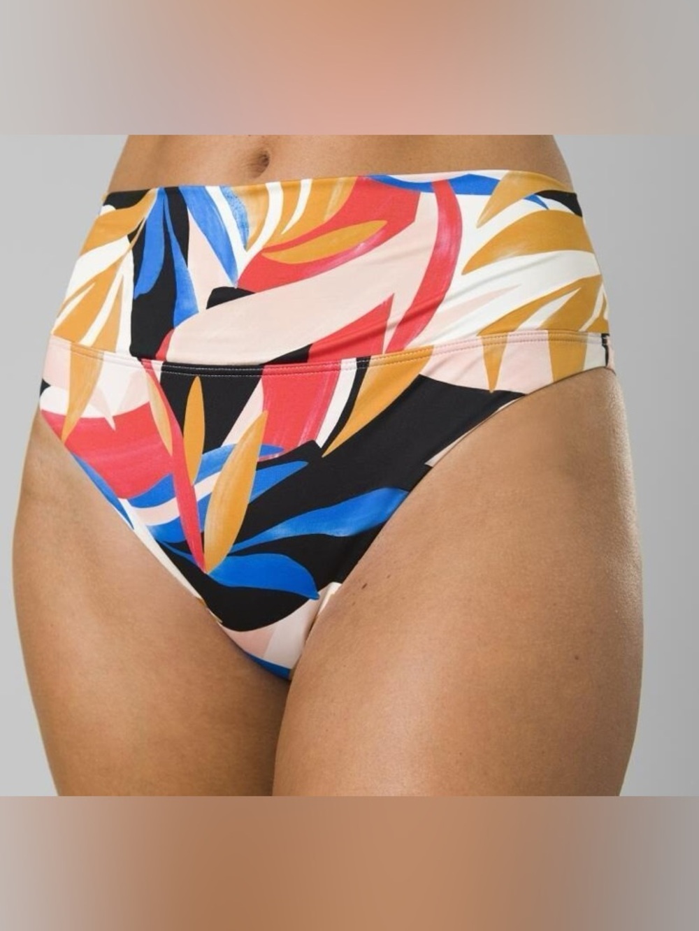 Prana Aurelia High-Waist Tropical Print Bikini Bottom - Black/Multicolor